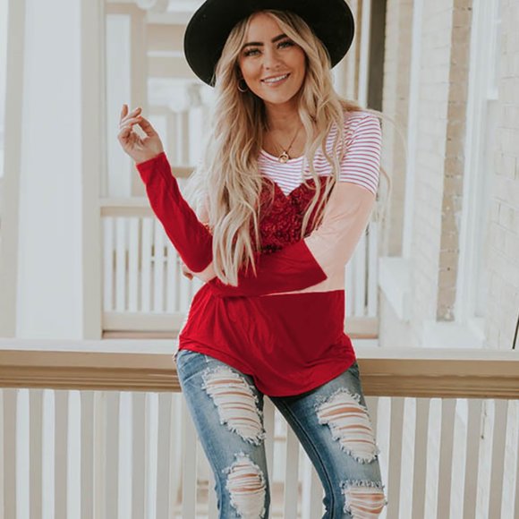 Sequin Heart Striped Shirt Valentines Day - Picture 3 of 7